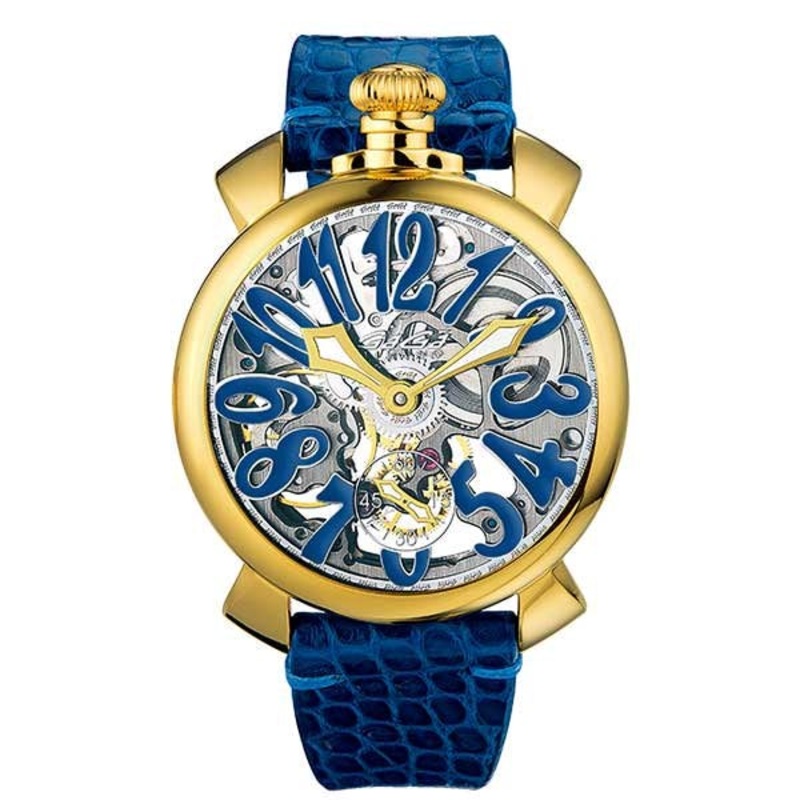 GaG Milano Watch Skeleton 48MM Gold Blue
