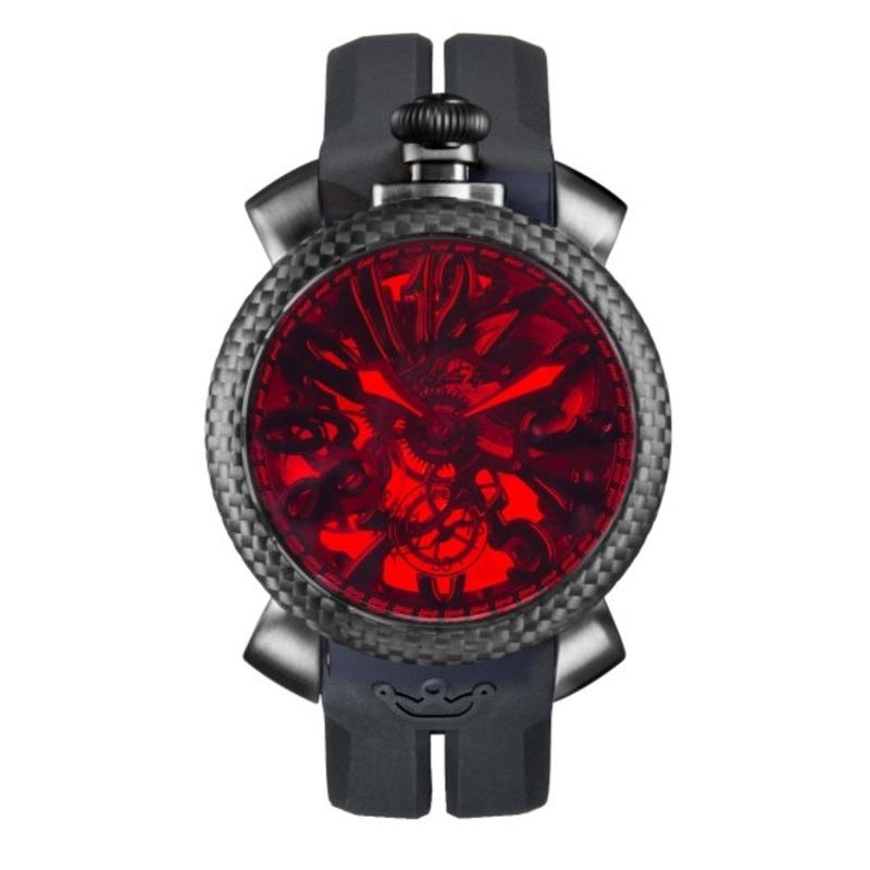 GaG Milano Watch Skeleton 48MM Red Black Carbon