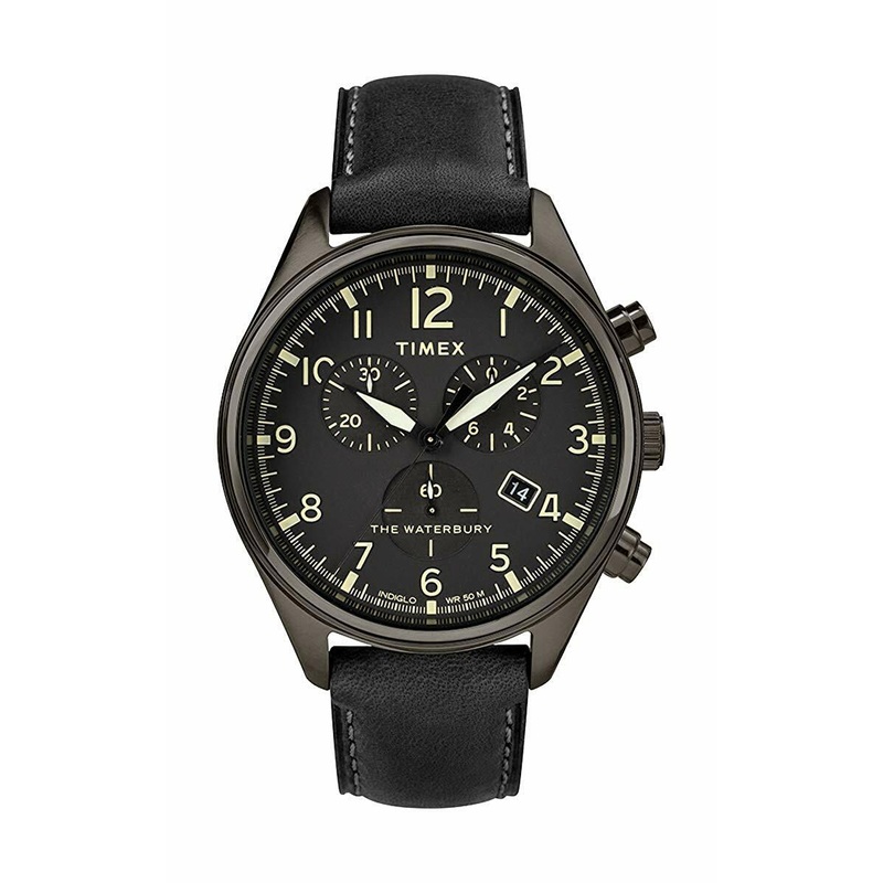 Timex Waterbury Tw2R88400 Mens Traditional Leather Strap 42Mm Chronograph Watch