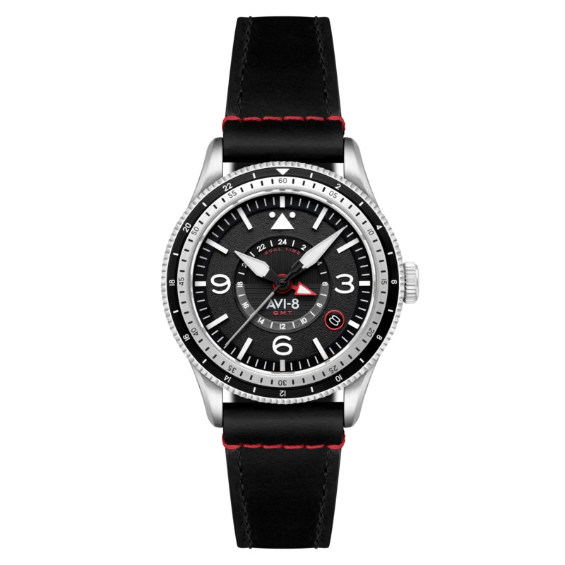 AVI-8 Flyboy Airmaster GMT Men’s Black Leather Automatic Watch AV-4128-01