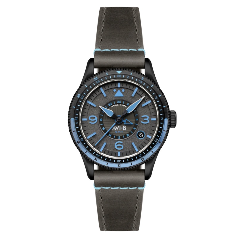 AVI-8 Flyboy Airmaster GMT Men’s Grey Blue Automatic Watch AV-4128-05
