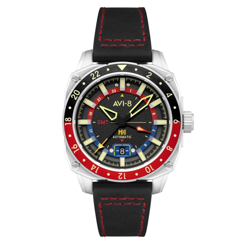 AVI-8 Hawker Hunter Atlas Men’s Black Leather GMT Automatic Watch AV-4122-01