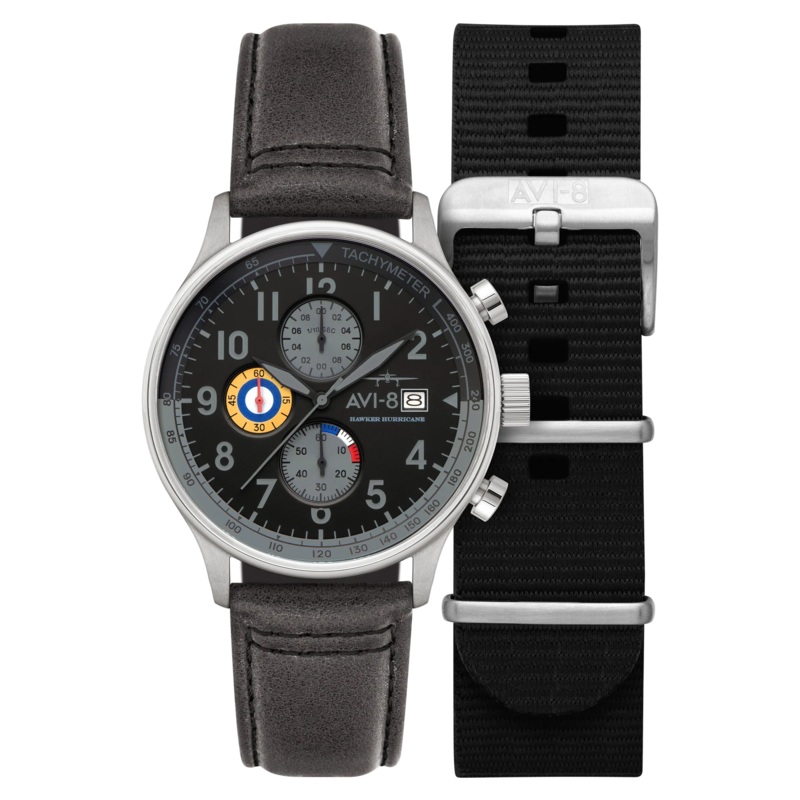 AVI-8 Hawker Hurricane Classic Chronograph Grey Black Watch AV-4011-0U