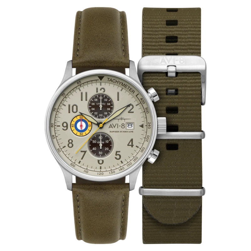 AVI-8 Hawker Hurricane Classic Chronograph Khaki Green Watch AV-4011-1B