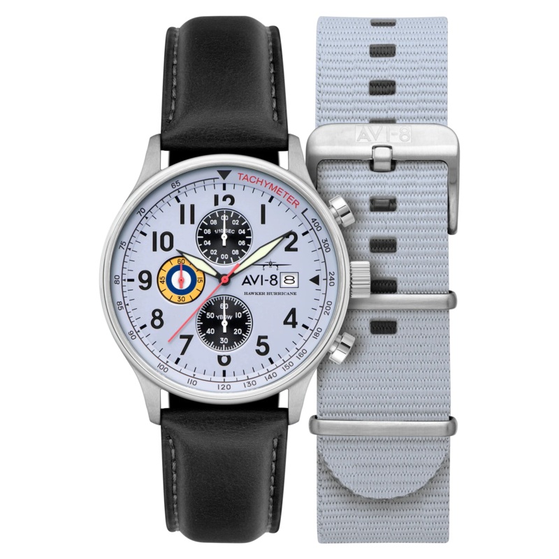 AVI-8 Hawker Hurricane Classic Chronograph White Black Watch AV-4011-0V