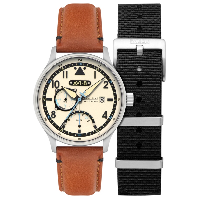 AVI-8 Hawker Hurricane McKellar Men’s Brown Beige Dual Time Watch AV-4101-0C