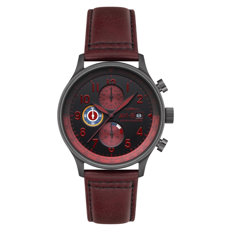 AVI-8 Hawker Hurricane Men’s Black Red Chronograph Watch AV-4011-0S