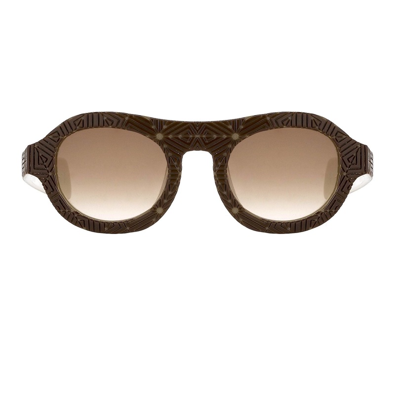 David David Sunglasses Round Solid Brown Mink Cream and Brown