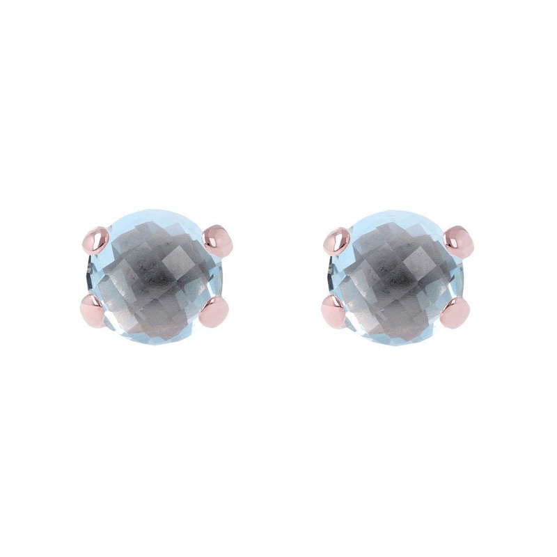 Bronzallure Felicia Shiny Round Faceted Blue Topaz Button Stud Earrings