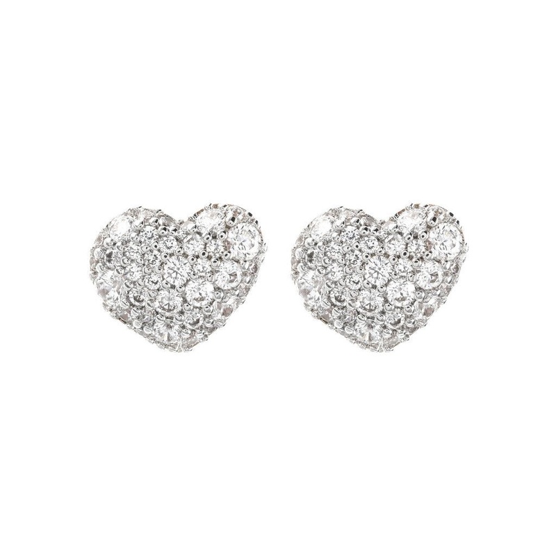 Bronzallure Heart Shaped Cubic Zirconia Button Earrings