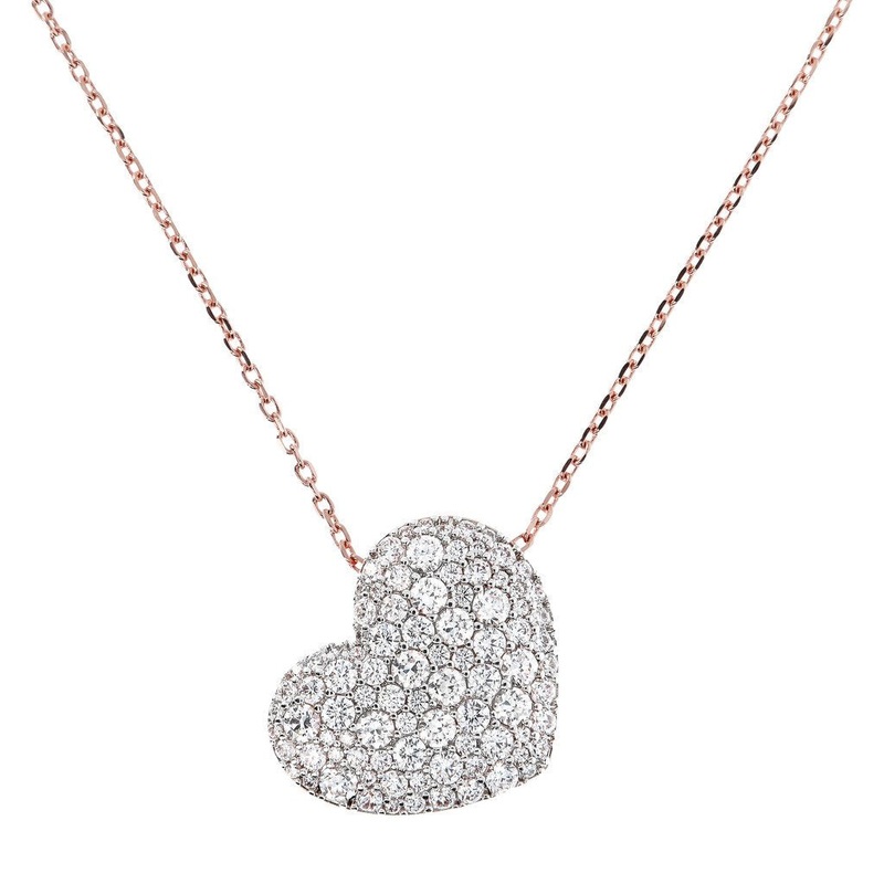 Bronzallure Heart Shaped Cubic Zirconia Pave Pendant Necklace