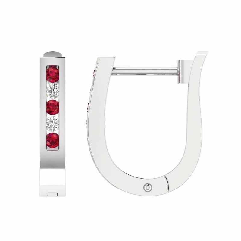 Ruby Diamond Huggie Earrings With 0.10ct Diamonds In 9K White Gold