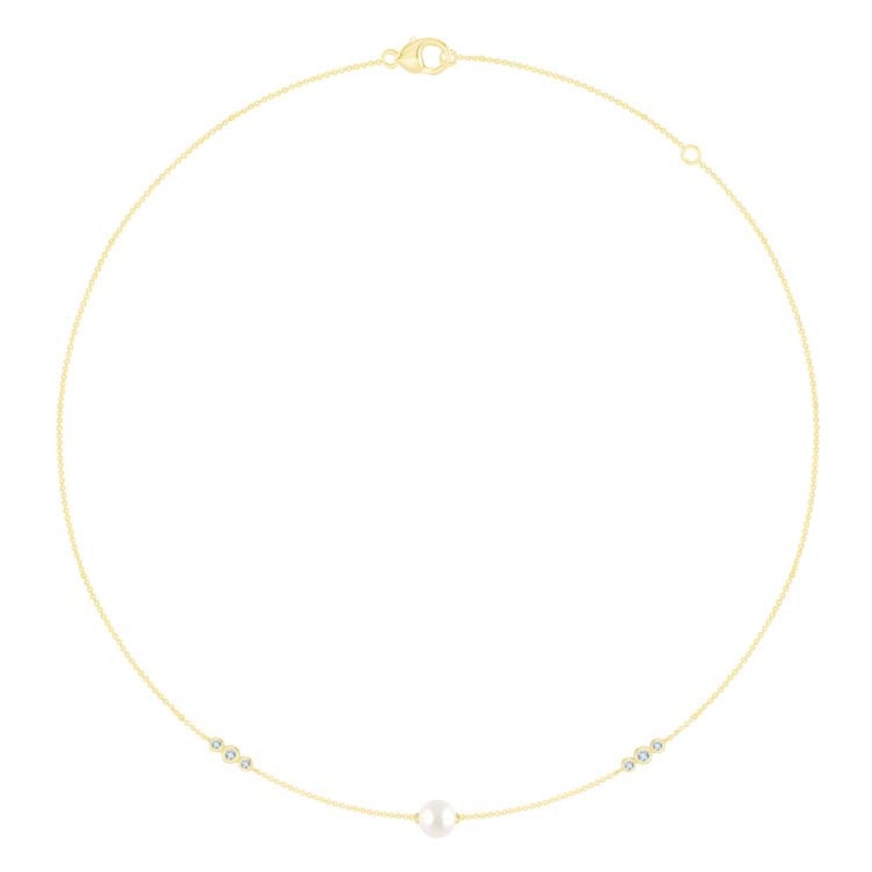 0.11ct Lab Grown Diamond Freshwater Pearl Necklace in 9K Yellow Gold