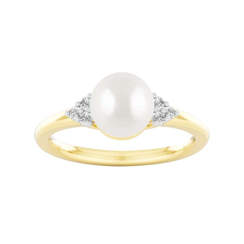 0.1ct Lab Grown Diamond Freshwater Pearl Ring in 9K Yellow Gold