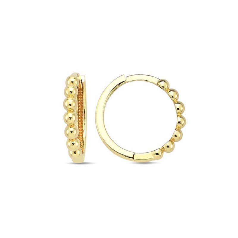 9K Yellow Gold Beaded Huggie Earrings 15mm