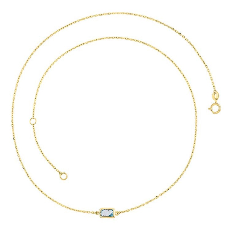 9K Yellow Gold Faceted Sky Blue Topaz Necklace 45cm