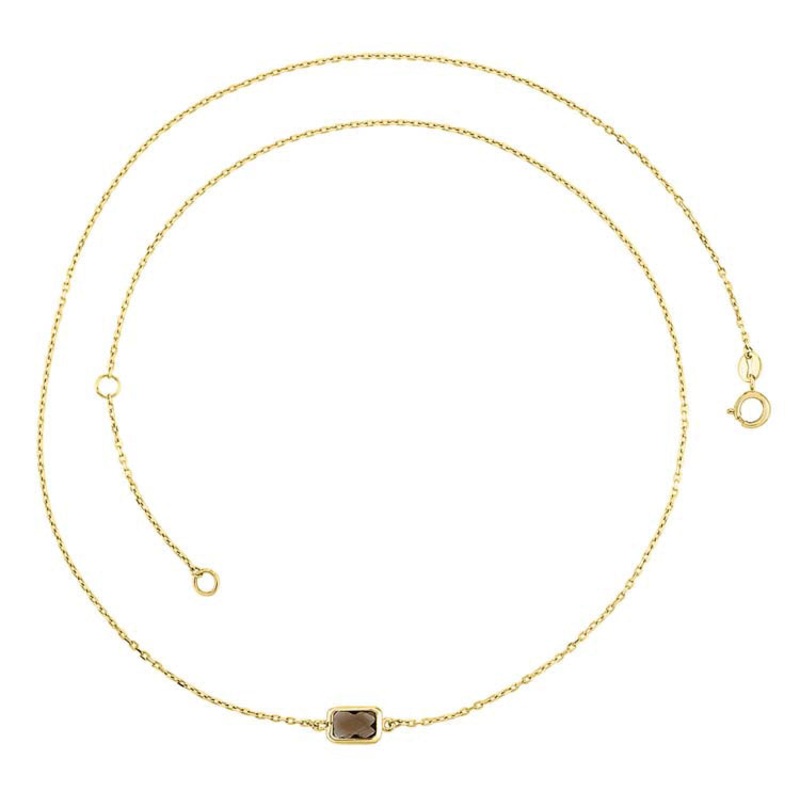 9K Yellow Gold Faceted Smokey Quartz Necklace 45cm