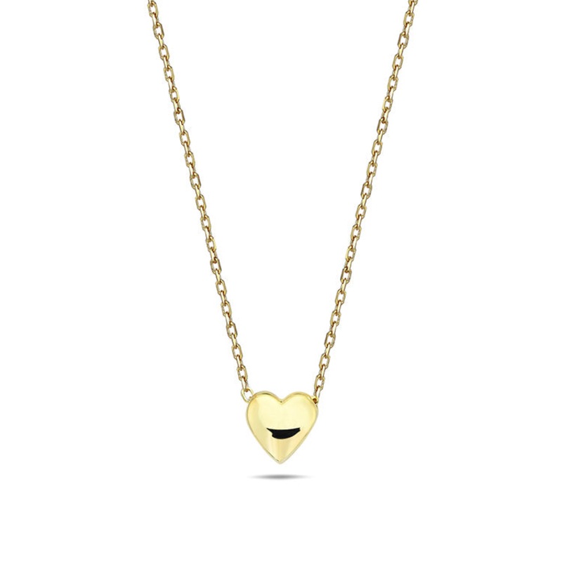 9K Yellow Gold Puff Heart Necklace 45cm
