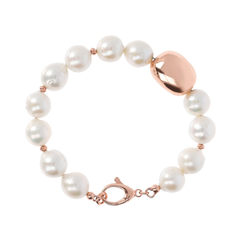 Bronzallure Pearls and Golden Rose Nugget Bracelet