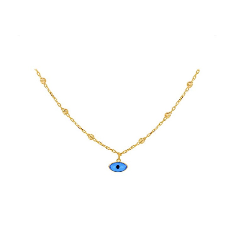 9K Yellow Gold Evil Eye Dc Ball Necklace 41 + 2.5cm