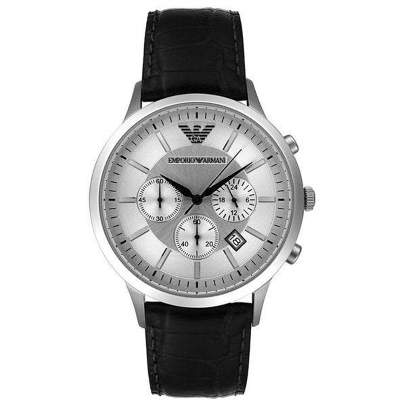 Armani Emporio Men’s Elegant Chronograph with Black Leather Strap AR2432