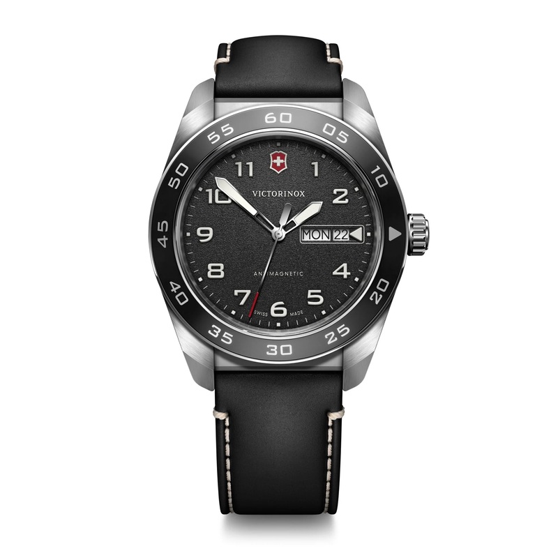 Victorinox Swiss Army Black Dial Black Leather Band Mens Watch 242041