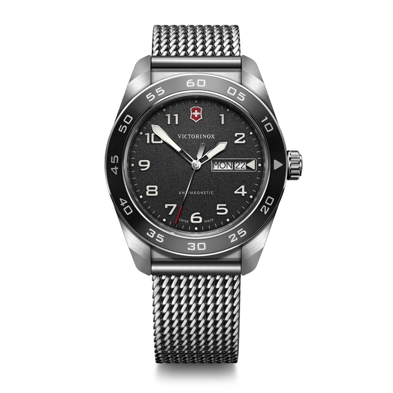 Victorinox Swiss Army Black Dial Mesh Stainless Steel Band Mens Watch 242043