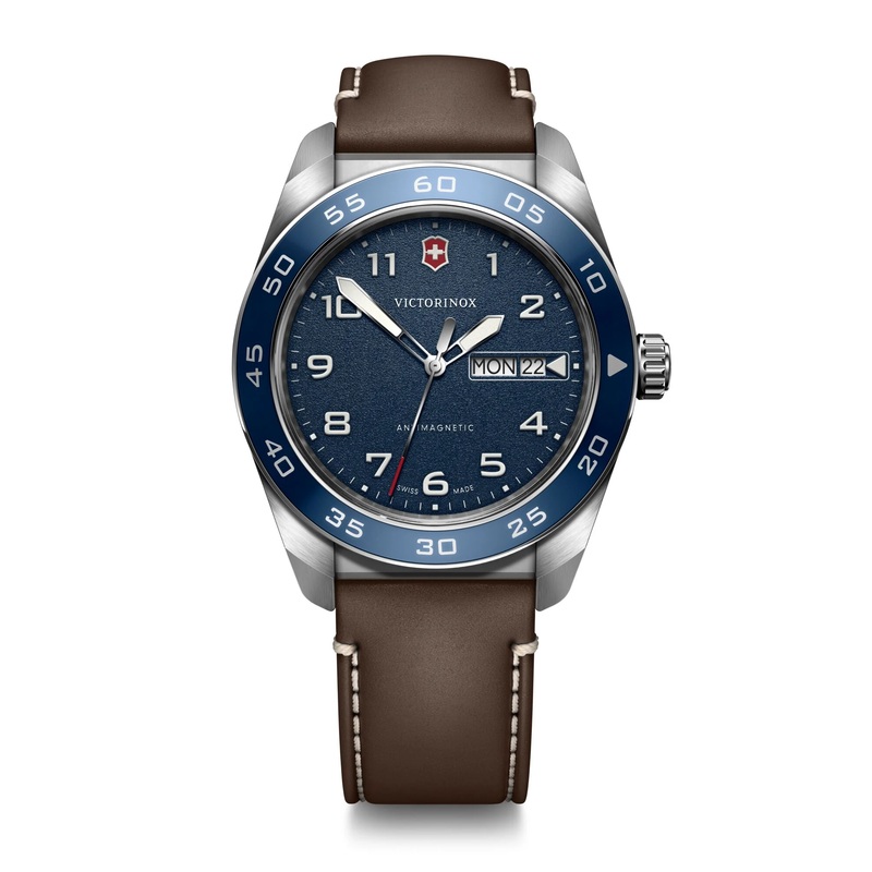 Victorinox Swiss Army Blue Dial Brown Leather Band Mens Watch 242040