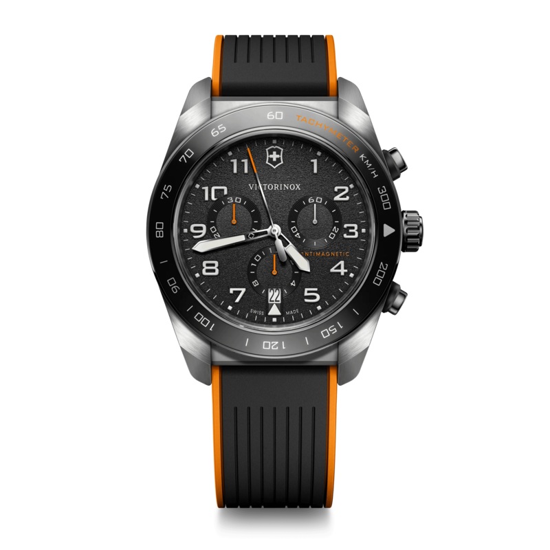Victorinox Swiss Army Chrono Black Dial and RubberSteel Band Mens Watch 242050