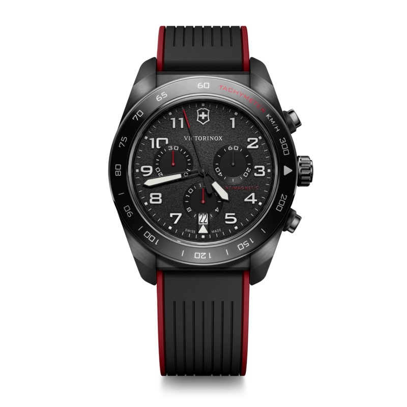 Victorinox Swiss Army Chrono Black Dial and RubberSteel Band Mens Watch 242051