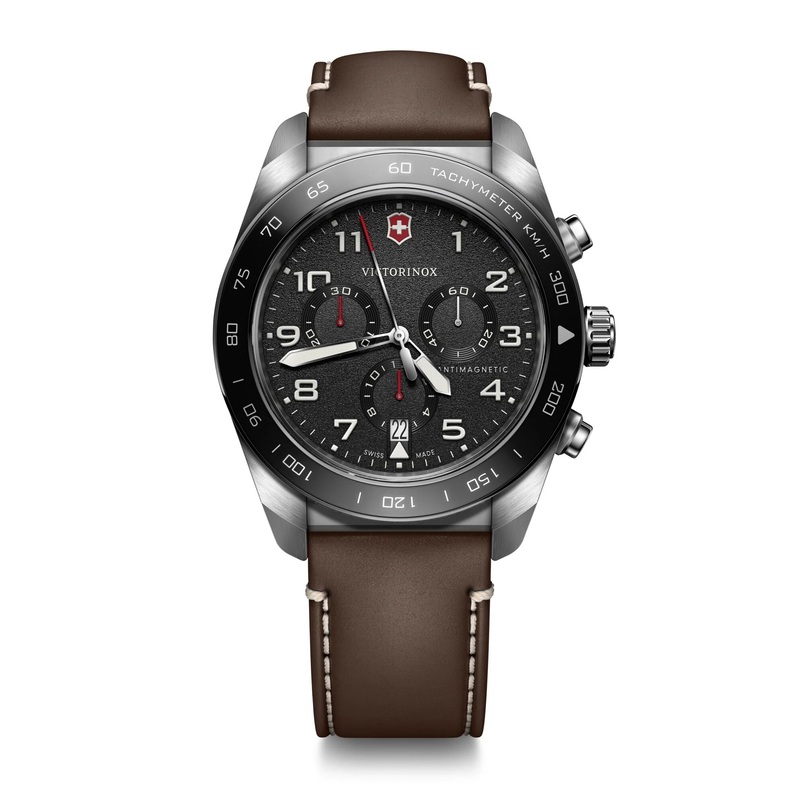 Victorinox Swiss Army Chrono Black Dial Brown Leather Band Mens Watch 242046