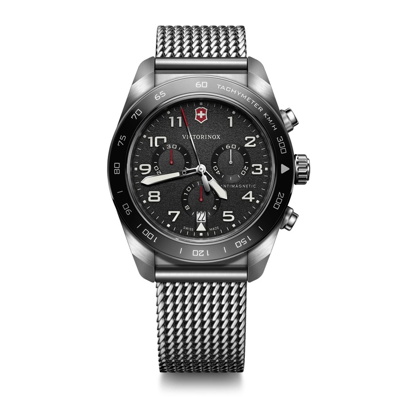 Victorinox Swiss Army Chrono Black Dial Mesh Stainless Steel Band Mens Watch 242048
