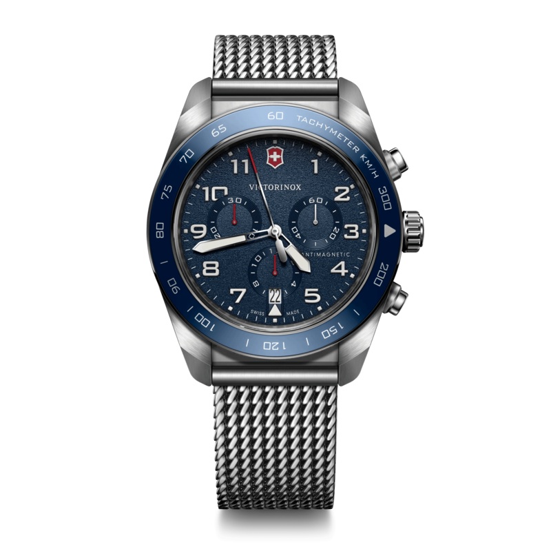 Victorinox Swiss Army Chrono Blue Dial Mesh Stainless Steel Band Mens Watch 242049