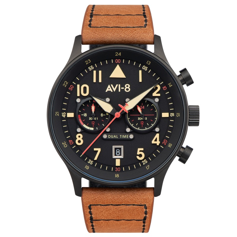 AVI-8 Carey Dual Time Men’s Black Brown Chronograph Watch AV-4088-03