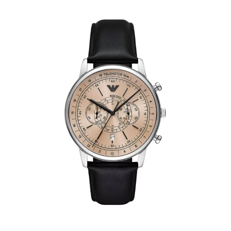 Armani Elegant Chronograph Watch with Black Leather White Dial AR11634