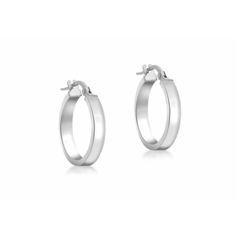 9K White Gold Hollow Rectangular Tube Hoop Earrings 15mm