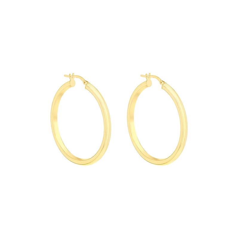9K Yellow Gold 3mm Round Hollow Hoop Earrings 35mm