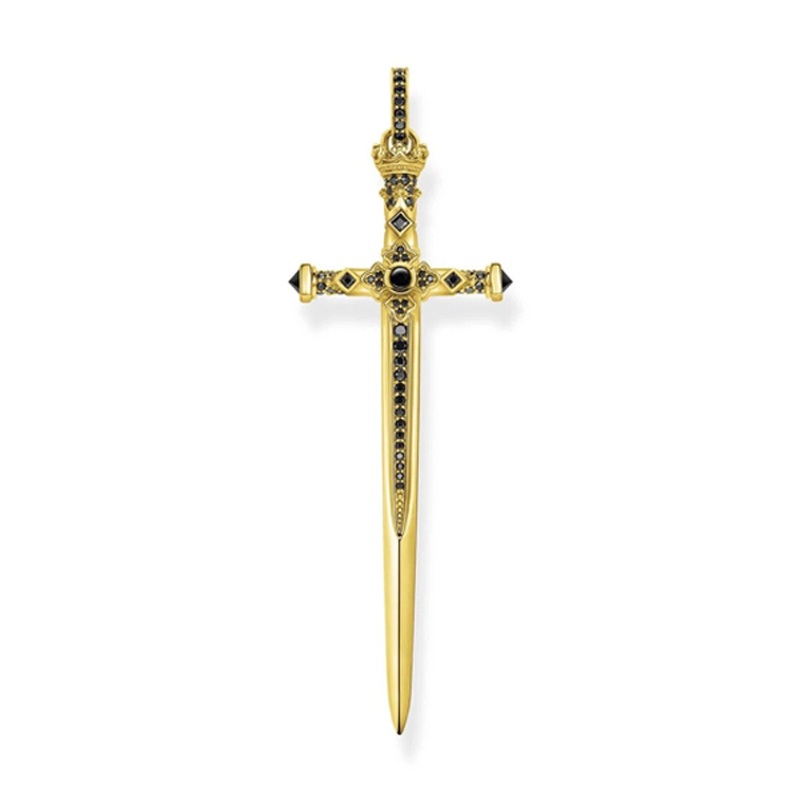 Thomas Sabo Rebel Kingdom Black Cubic Zirconia Sword Yellow Pendant