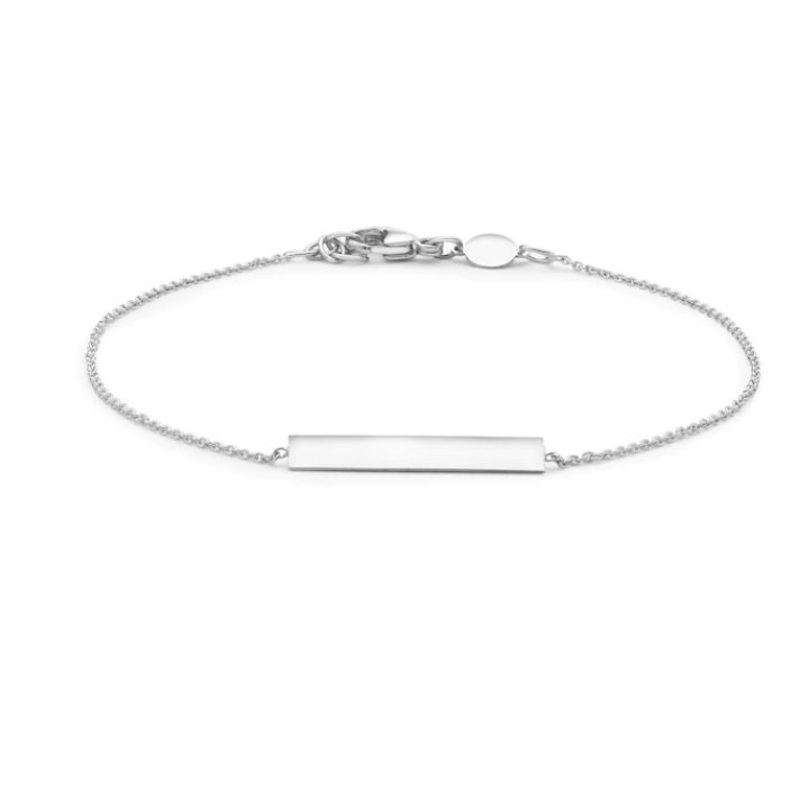 9K White Gold Solid Horizontal Bar Bracelet 18+1cm