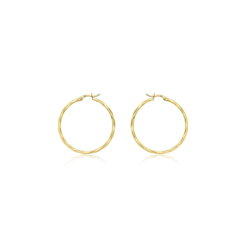 9K Yellow Gold Diamond Cut Hoop Earrings 42mm