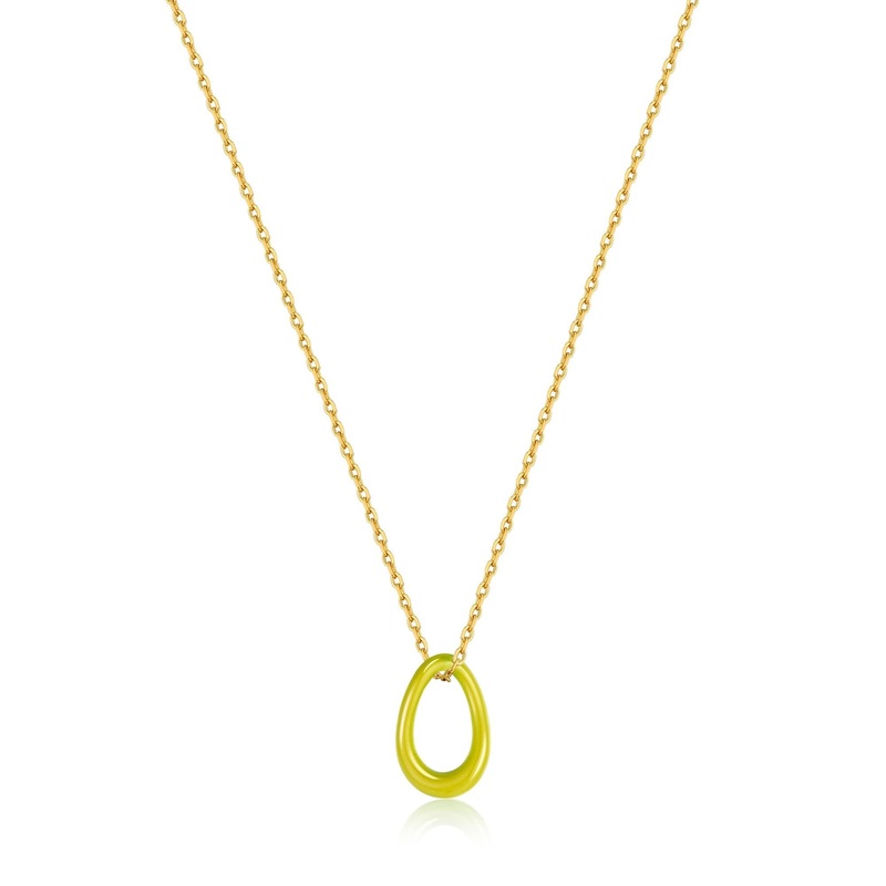 Neon Yellow Enamel Gold Twisted Pendant Necklace