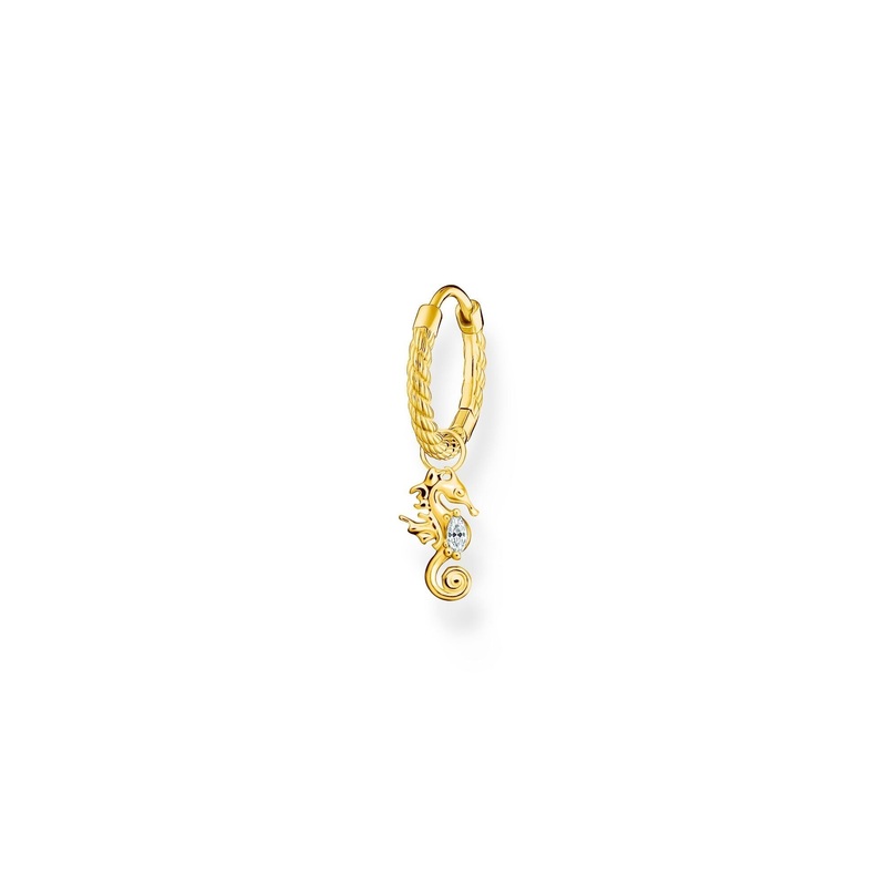 Thomas Sabo Single hoop earring with white stones and seahorse gold
