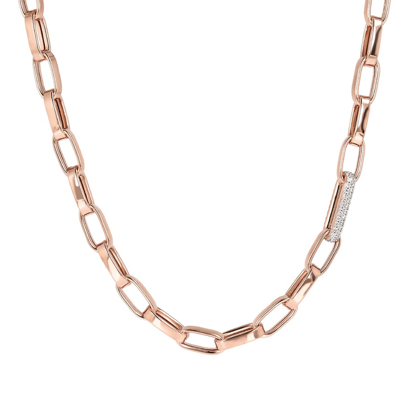 Bronzallure Bold Forzatina Chain Necklace with Pave Detail