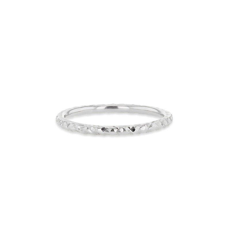9K White Gold Solid Diamond-Cut Stacker Ring