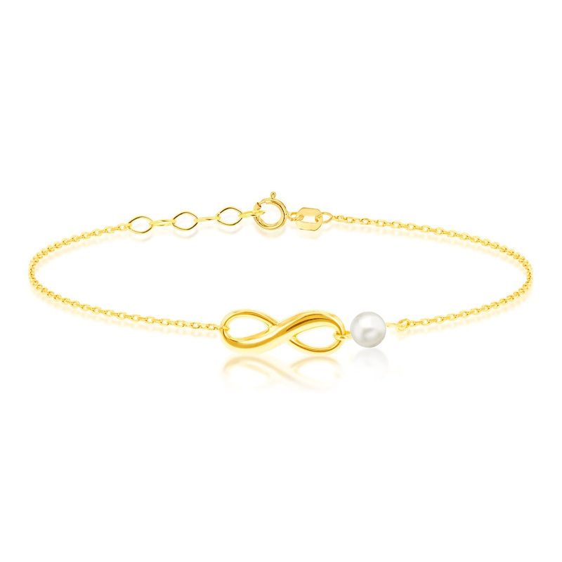 9K Yellow Gold Freshwater Pearl Infinity Bracelet 16.5-18 cm