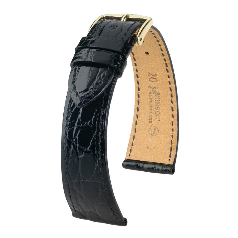 Hirsch Open End Gen Croco Black Shiny Crocodile Leather Watch Band