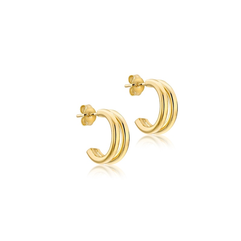 9K Yellow Gold Double Tube Half Hoop Earrings 15mm