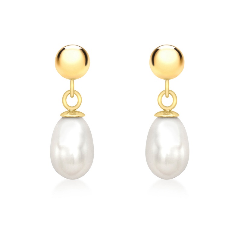 9K Yellow Gold Pearl Drop Earrings 5mm