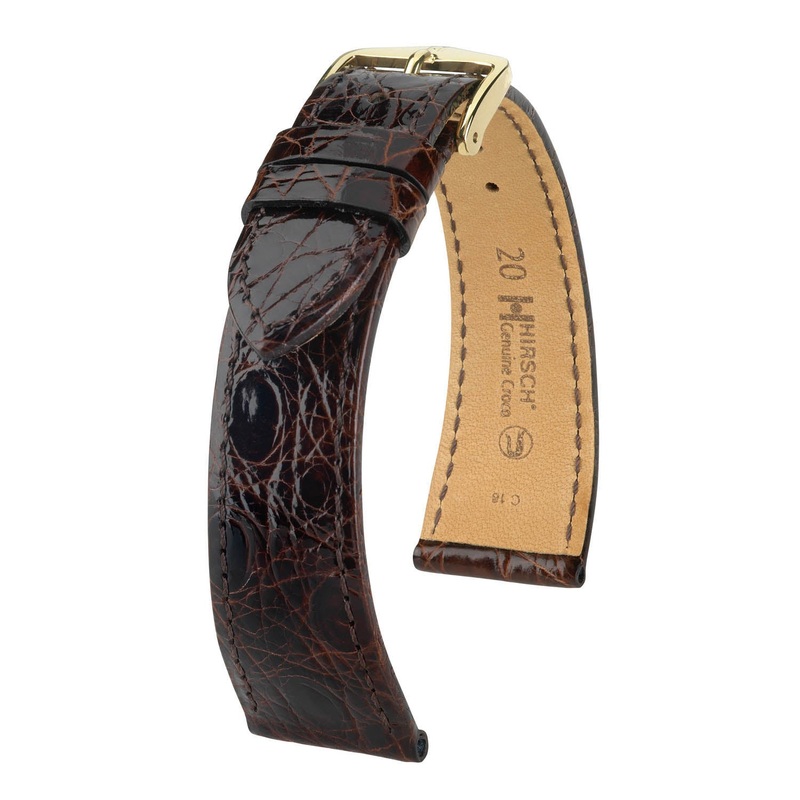 Hirsch Open End Gen Croco Brown Shiny Crocodile Leather Watch Band