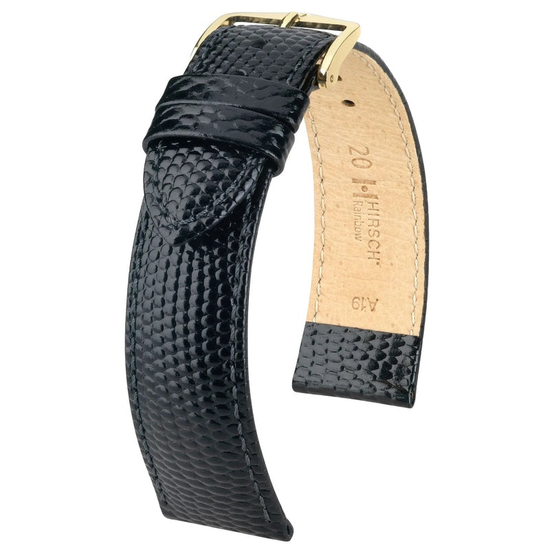 Hirsch Rainbow Black Lizard Embossed Watch Band Non-Quick Release